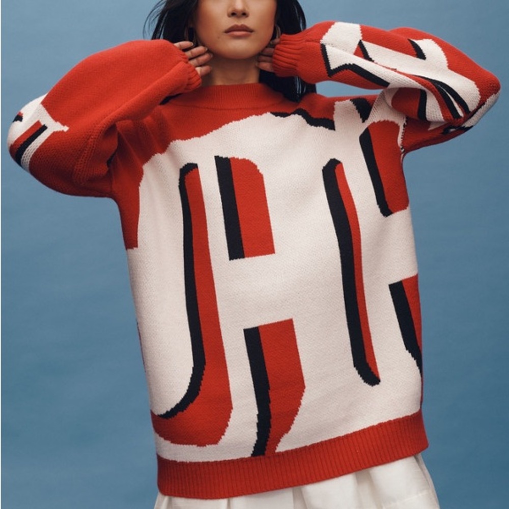 MAEVE by ANTHRO Oversized Graphic Monogram Sweater